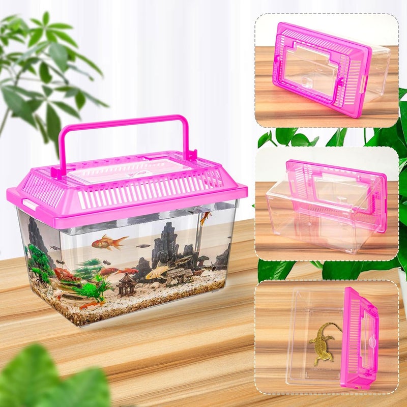 ONLYFU 12Pcs Plastic Reptile Terrariums Carrier Cage, Tarantula Enclosure Breeding Box Hatching Container Transparent Fish Tank Turtle Aquarium with Random Color Lid for Hermit Crab, M(7" x 4.3" x 4.3") - Image 3